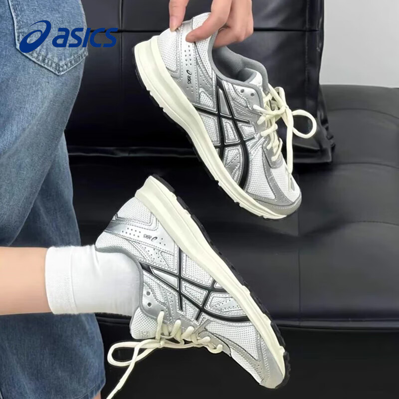 亚瑟士（asics） Jog 100s 复古百搭 网布人造革防滑 低帮 休闲跑步鞋 男女同款 1201A967-100 【银白色】 42.5