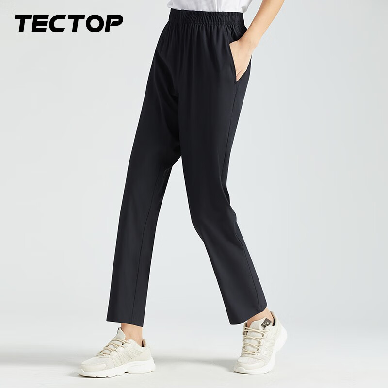 探拓（TECTOP）休闲裤女柔软舒适长裤户外直筒宽松裤子弹力透气运动裤 女款黑色 L