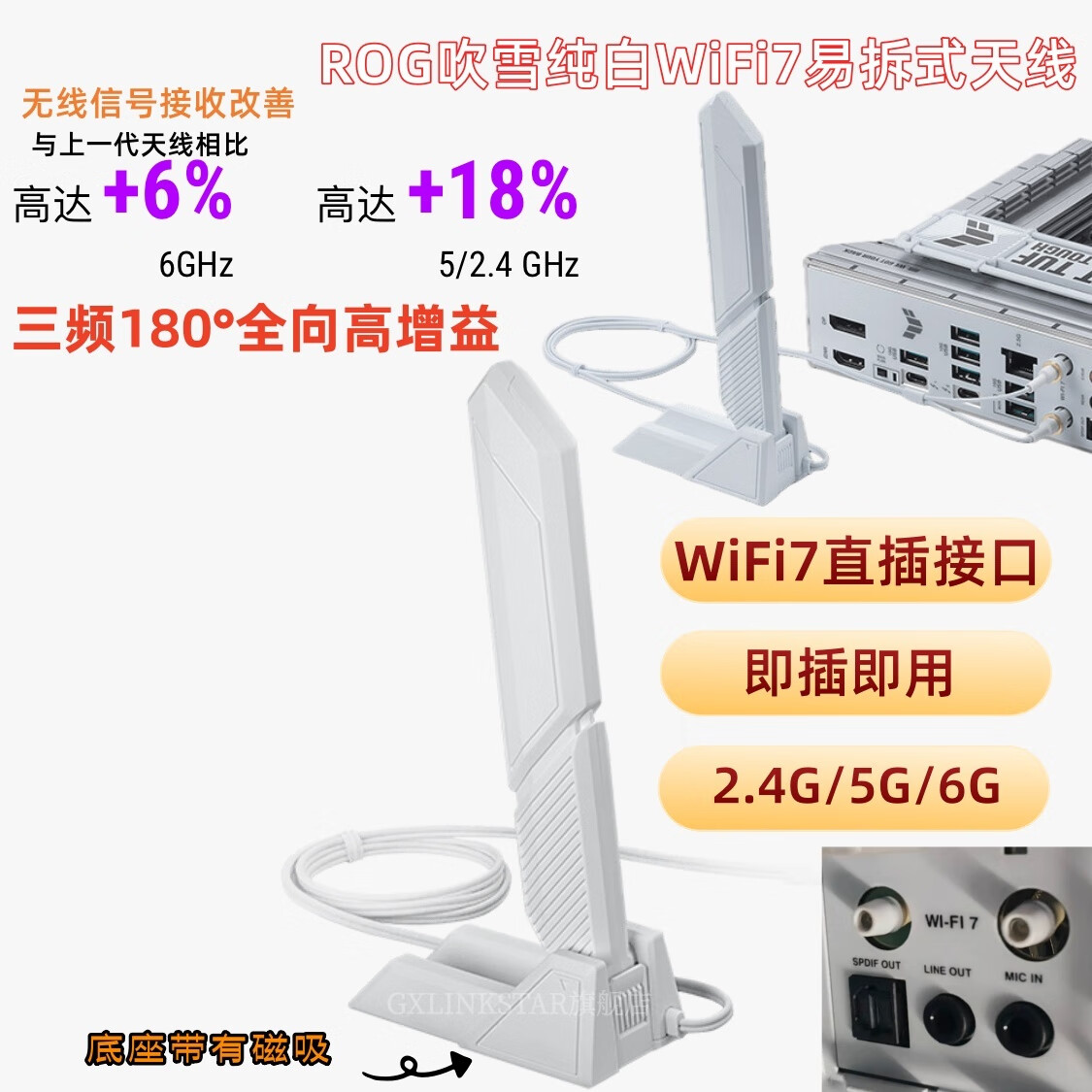 gxlinkstar华硕wifi主板鲨鱼鳍外置天线wifi6e/wifi7易拆式接口rog
