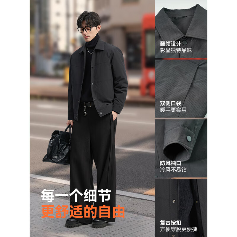 康博男士轻薄短款羽绒服立领修身通勤外套鸭绒保暖 黑色 XL(175)