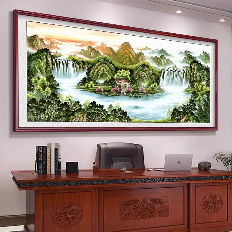 笔耕东哥同款靠山图办公室山水画画客厅装饰字画画风景挂画画沙发背景 旭日东升3 定制联系客服