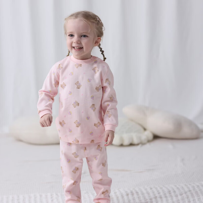 丽婴房（Les enphants）儿童内衣套装儿童秋衣秋裤2026新款男童女童家居服套装 粉红 80 cm