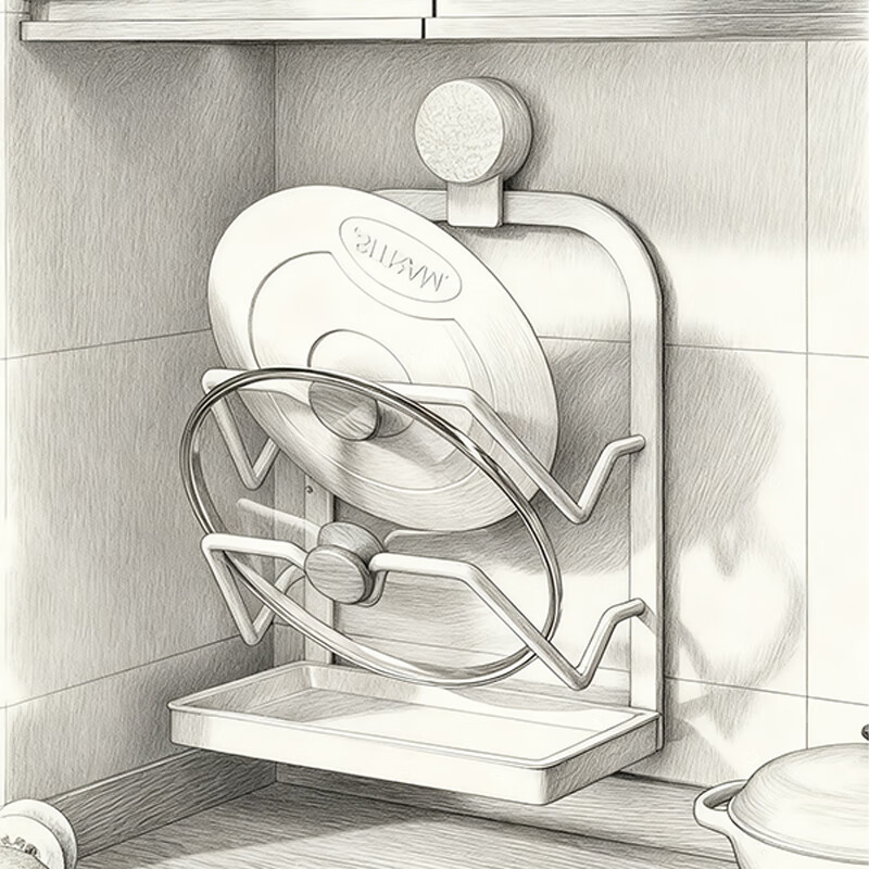 尔思家厨房置物架锅盖架免打孔壁挂式多功能锅具收纳架菜板沥水架分层架 （单吸盘）双层【枪灰色】