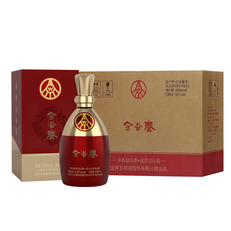 五粮浓香【五粮液出品】 高度白酒 纯粮酿造 过年送礼 52度 500mL 6瓶 金谷春整箱