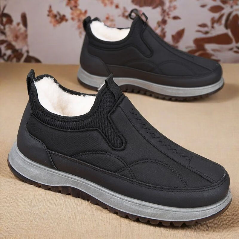 新款男老北京加厚加绒保暖防水防滑轻便一脚蹬雪地靴tb 黑色 41