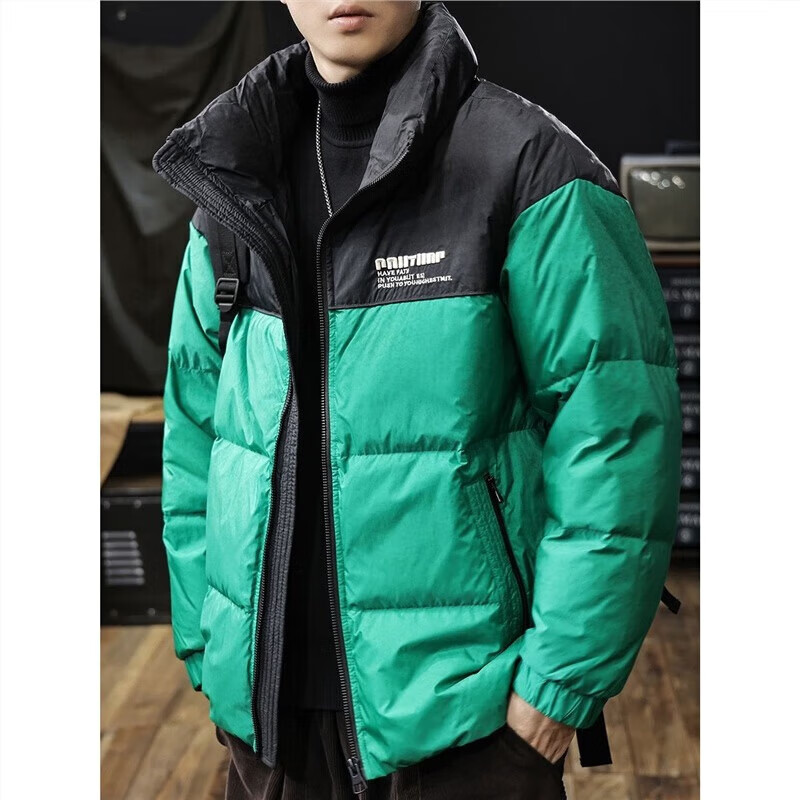 邦约恋人美式复古潮牌拼色羽绒服男2025冬季新款高充绒加厚保暖外套情侣款 珊瑚绿 GY7253 2XL 建议体重 166-185斤