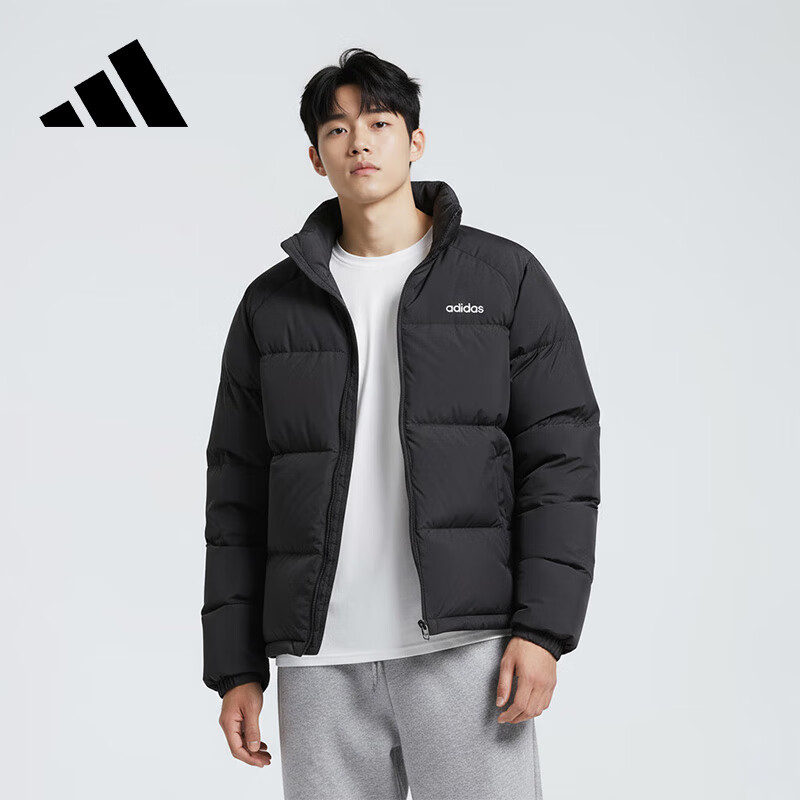 阿迪达斯 （adidas）羽绒服男冬季潮流保暖休闲运动鸭绒连帽羽绒服 黑色 L