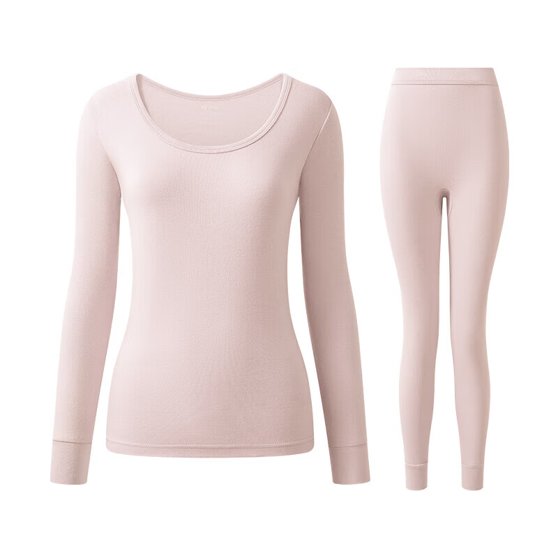 芬腾保暖内衣【纯棉 防静电】2025情侣圆领温暖打底套装秋衣秋裤 女款-浅粉 L