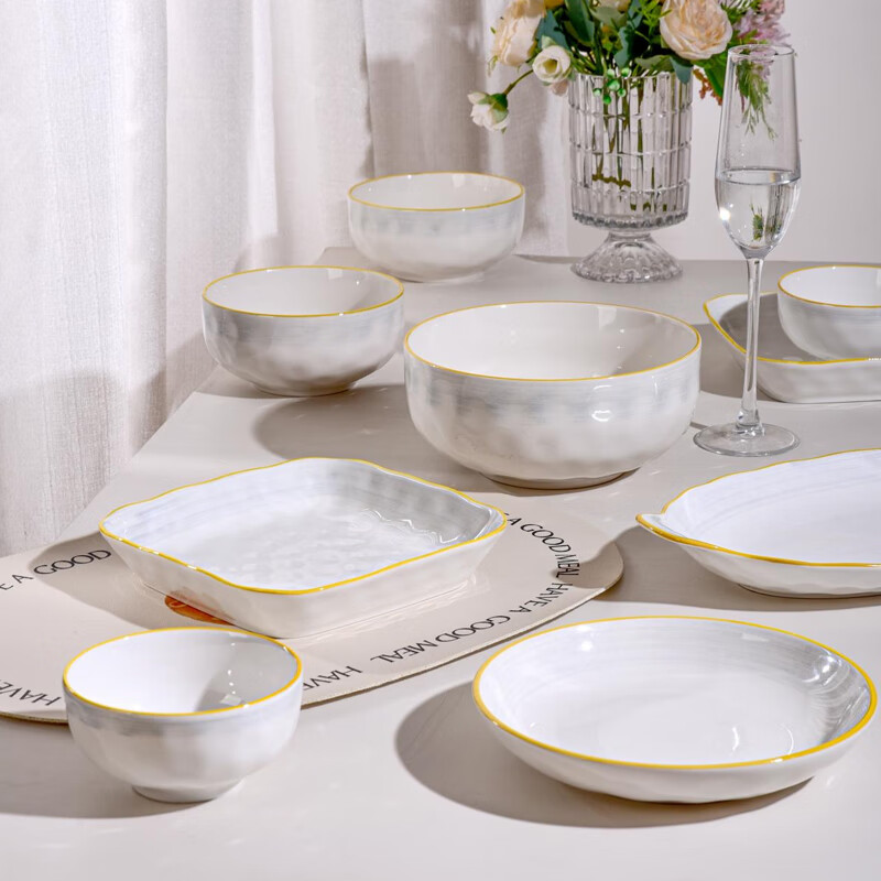 想迦月如烟系列陶瓷餐具2025新款高颜值餐具陶瓷碗盘釉下彩乔迁送礼 8人食32件套装【月如烟】