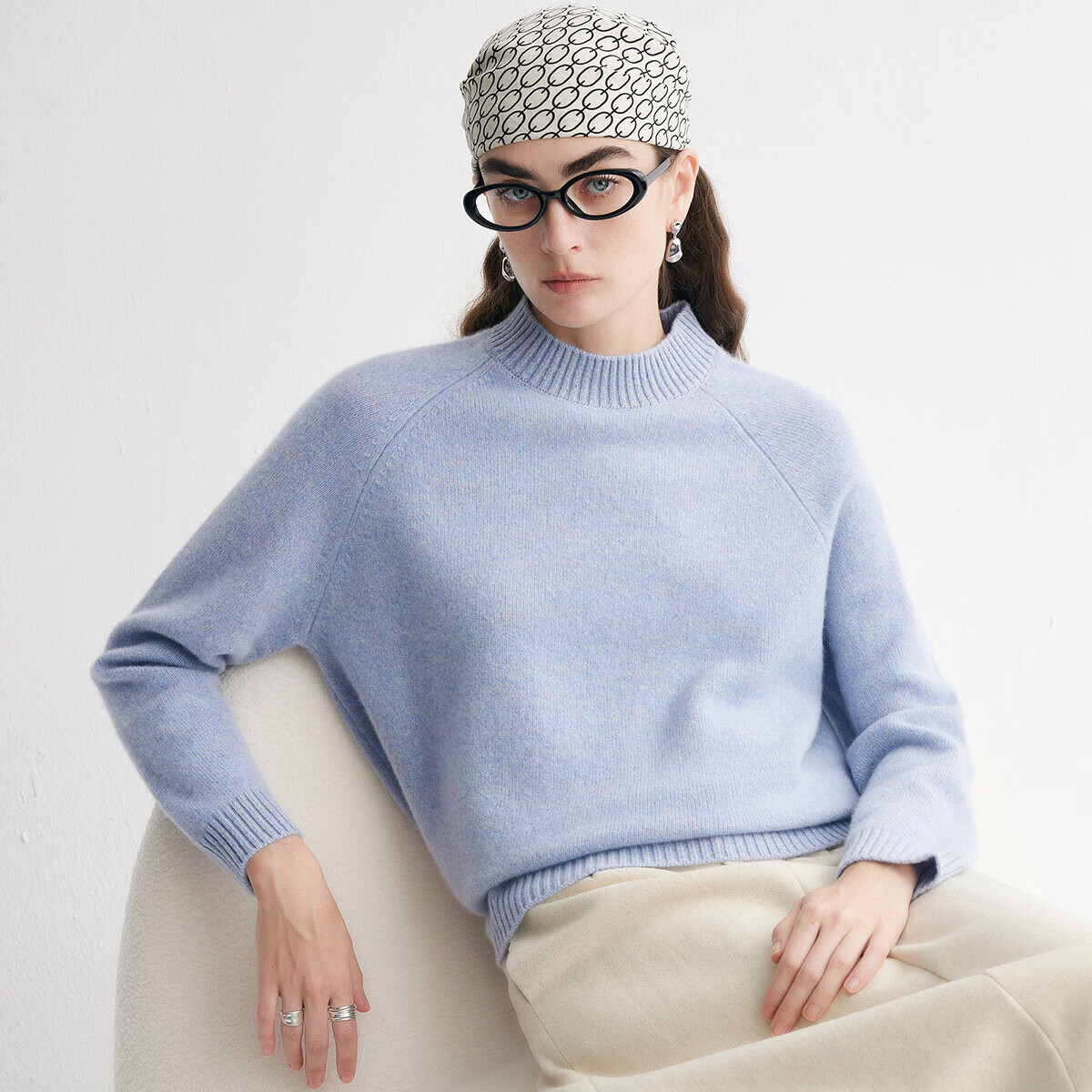 帕罗（PALUOPO）7针厚款花纱100纯山羊绒25冬圆领毛衣百搭保暖羊绒衫女