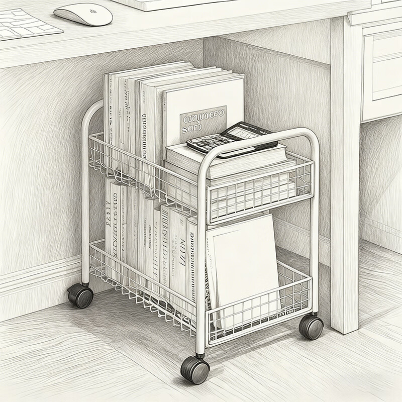 尔思家书架立式落地桌边置物架可移动夹缝带轮收纳架客厅靠墙多功能架 三层白色带轮