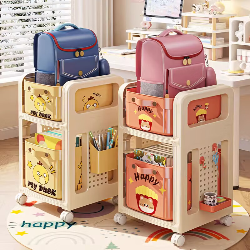 木格格书包置物架可移动多层小推车书包架桌下书本零食收纳神器收纳架子 【粉色猫猫-2层】赠笔筒+收纳盒+挂钩*4