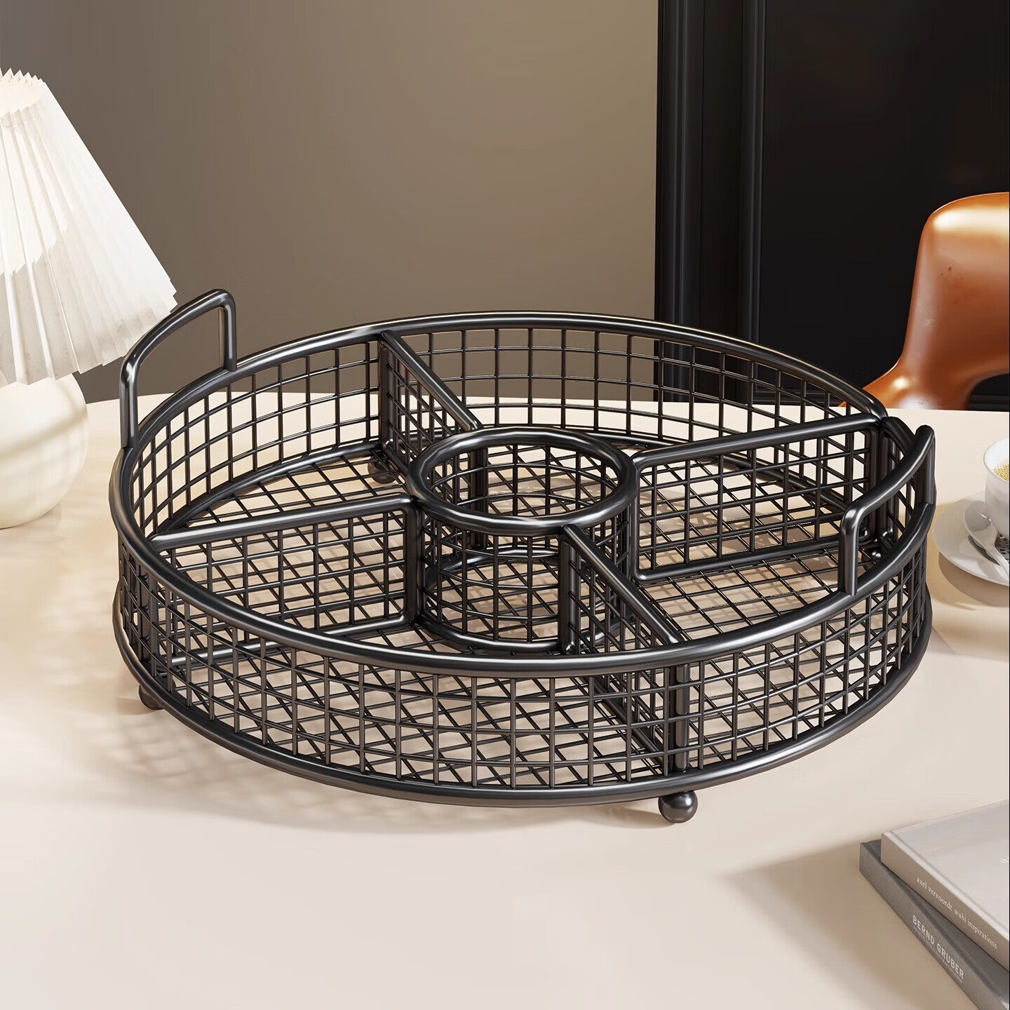 木格格水果盘置物架家用篮客厅轻奢茶几零食摆放盘瓜子花生糖果盘沥水架 黑色