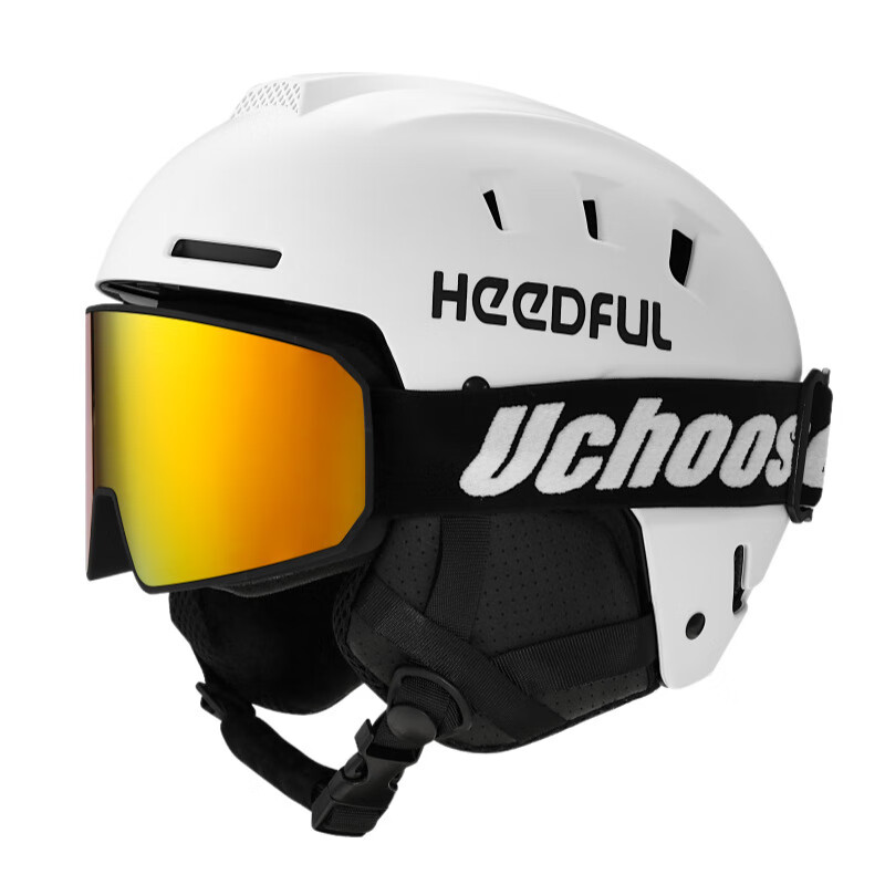 PROPRO2025新款专业滑雪头盔成人保暖雪盔户外男女挡护可调节滑雪 白色+镀金雪镜