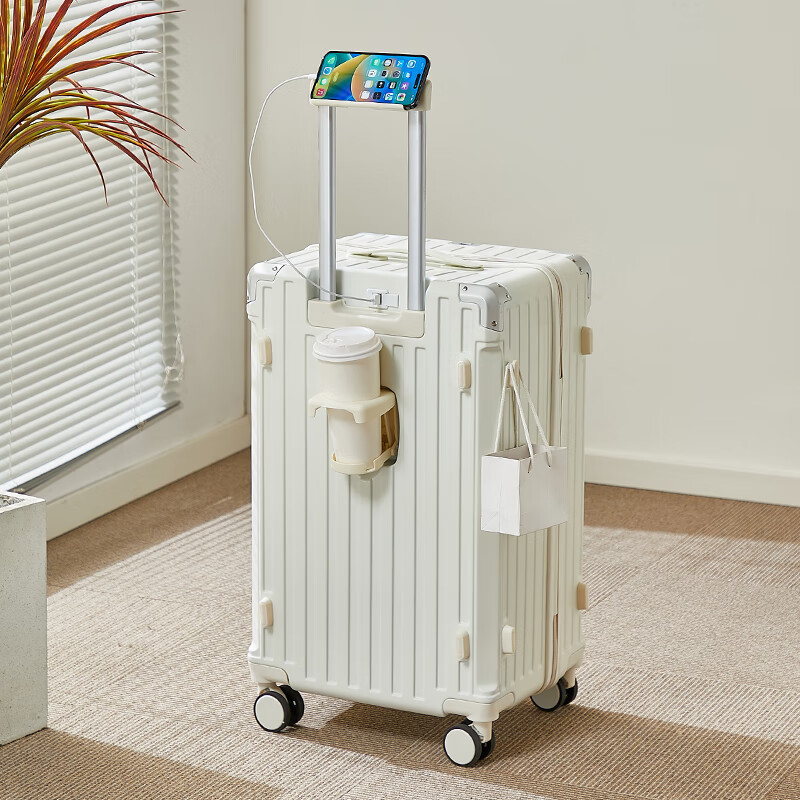 广璐迪(GUANG LU DI)三七分深舱大容量拉杆行李箱学生男万向轮密码箱女旅行箱子皮箱包 三七分大深舱箱/米白色-多功能设计 24英寸 适合远行