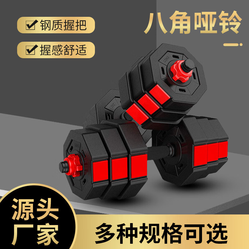 飛爾頓八角水泥啞鈴灌沙可調(diào)節(jié)包膠壺鈴組合套裝男士健身器材啞鈴 10kg