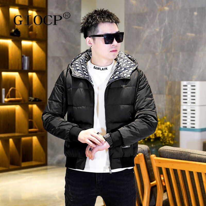 GIOCP香港潮牌白鸭绒羽绒服男2025冬季简约连帽面包服保暖防寒男士外套 图色 M