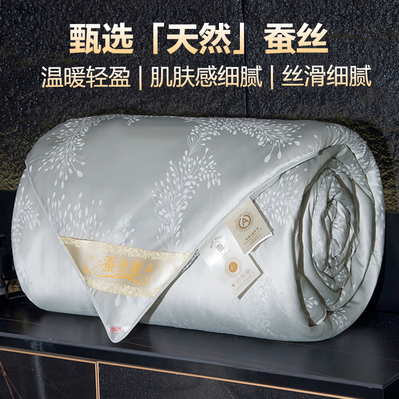 浪莎（langsha）正品蚕丝被100%桑蚕丝被芯春秋被子全棉加厚保暖冬被二合一子母被 欧若拉-灰【100%桑蚕丝填充】 200x230cm6斤