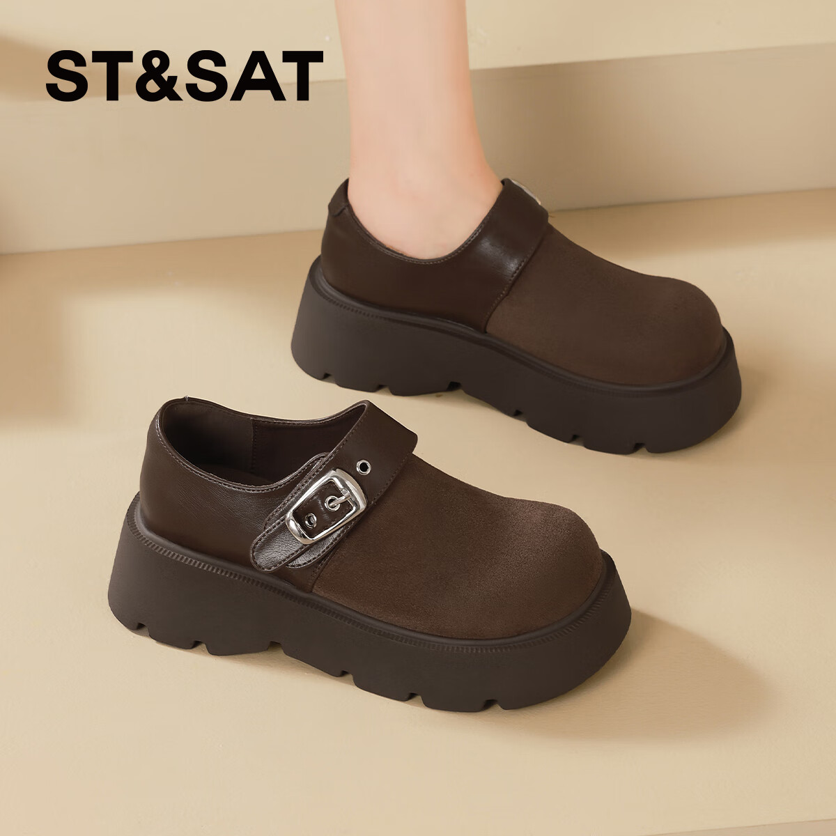 星期六厚底全包勃肯鞋女2025新款冬季复古懒人一脚蹬穆勒单鞋百搭休闲鞋 咖啡色 【四季百搭】厚底5.5cm 38