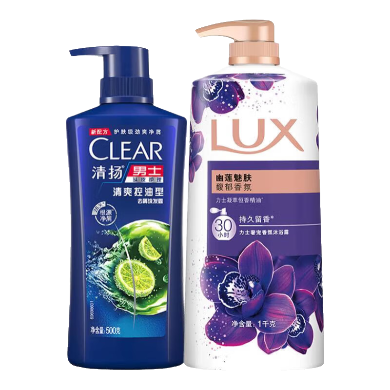清揚(yáng)（CLEAR）洗發(fā)水沐浴露二合一套裝男士專用去屑控油蓬松洗頭膏官方正品旗艦 控油去屑洗發(fā)水500g*1瓶+沐浴露1kg