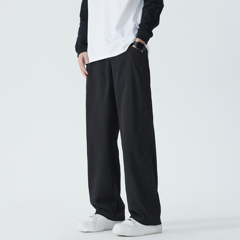 七丝记【达人专属】直筒休闲西裤男款垂坠感垂感长裤宽松阔腿裤BY-K8977 黑色 M