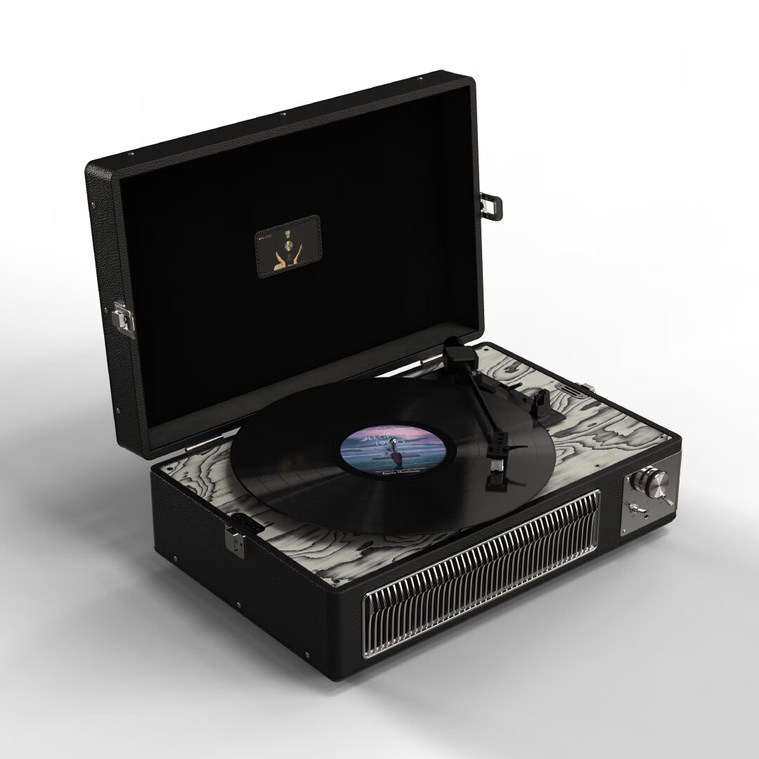 巫【新品牌1900黑膠唱片機(jī)動(dòng)磁藍(lán)牙音響一體式LP留聲機(jī)桌面居家 黑色