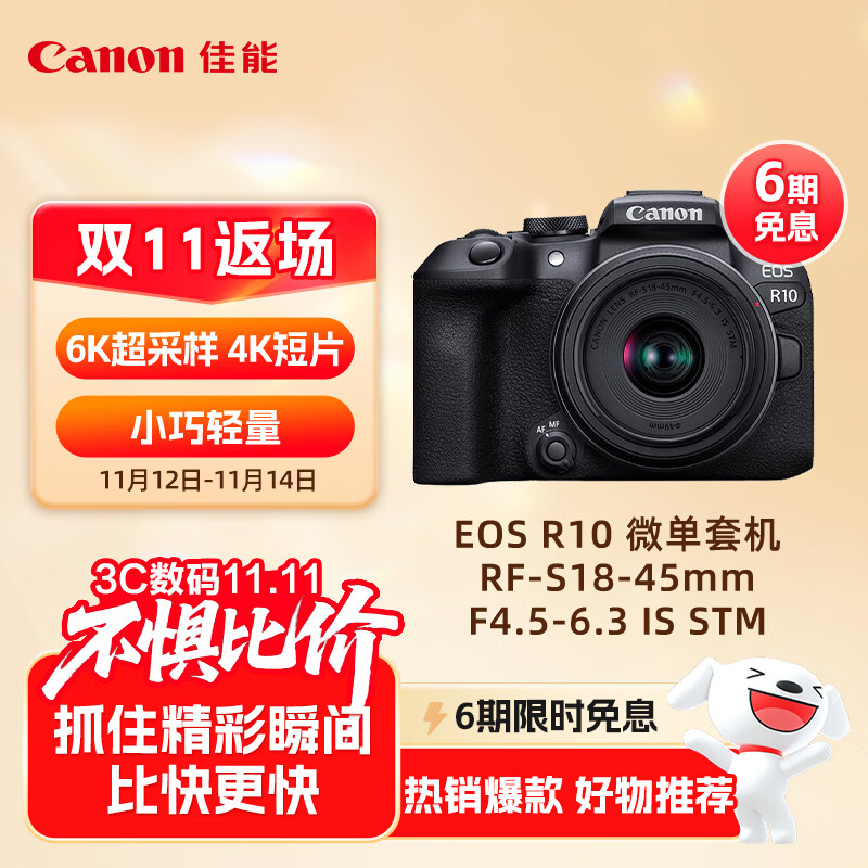 佳能（Canon）EOS R10 轻量高性能数码微单相机 18-45标准变焦镜头套装（约23张每秒连拍/4K短片）