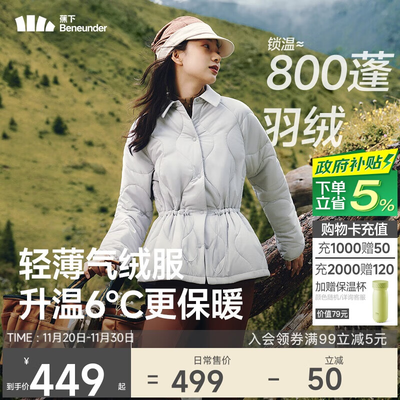 蕉下（beneunder）外套女秋冬气绒翻领中暖时尚户外CL003蓝烟灰XL