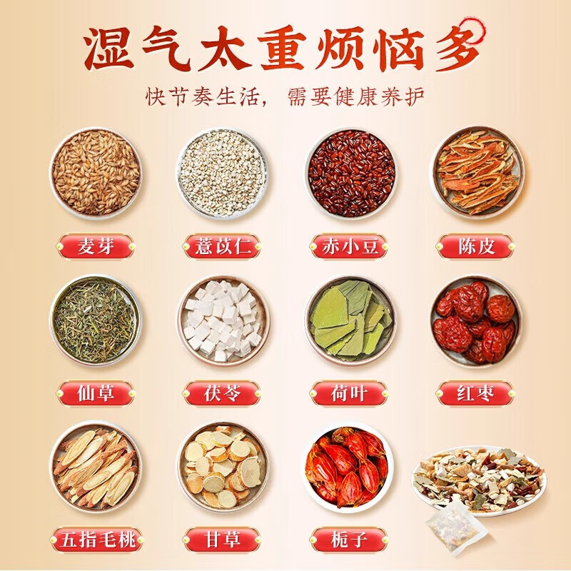 北京同仁堂五指毛桃茯苓薏米茶袋泡茶熬夜护肝养肝健脾湿气重养生茶 【1盒体验装】(5g*31袋)/盒