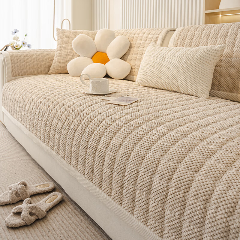 无印良品【三倍加厚】沙发垫冬季灯芯绒2025年新款沙发座垫防滑直排坐垫子 嘉纳-米黄【背部硅胶防滑颗粒】 70*70cm （可做扶手或靠背）