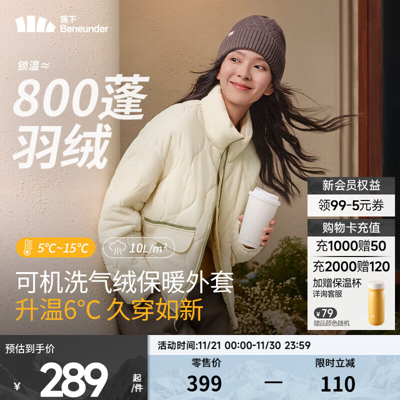 蕉下（beneunder）气绒服立领轻量保暖防风秋冬女士气绒外套显瘦舒适CL186 原露米 L