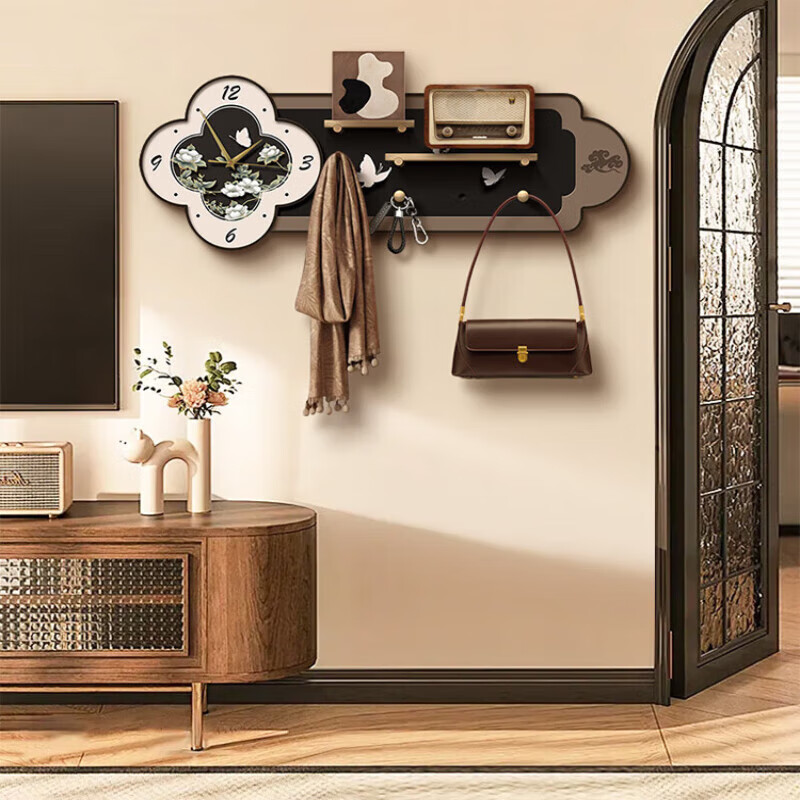 立始中古风挂钩置物架洞洞板钟表入户玄关钥匙收纳架卧室衣帽架挂衣钩 莺啼晓露--60*22.5