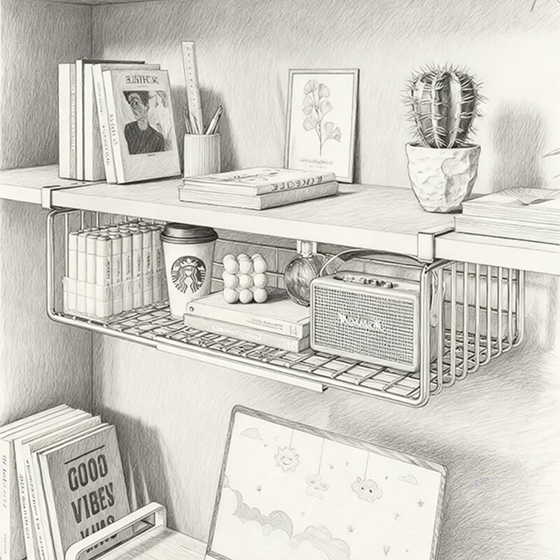 尔思家收纳篮可伸缩桌柜下挂篮宿舍床收纳架衣柜悬挂免打孔置物架分层架 银色【可伸缩】一个装