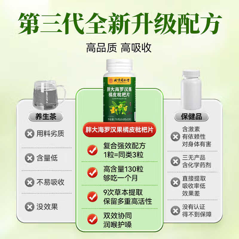 朕皇北京同仁堂胖大海罗汉果橘皮陈皮枇杷祛清润护嗓喉含片肺痰非糖 【2盒分享装】130片/盒