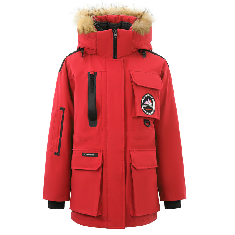 雪中飞【成毅同款】秋冬季鹅绒工装男女中长款羽绒服貉子毛领情侣装外套 亮红|1299 XL 【男款2025年新款】 推荐【140-160斤】