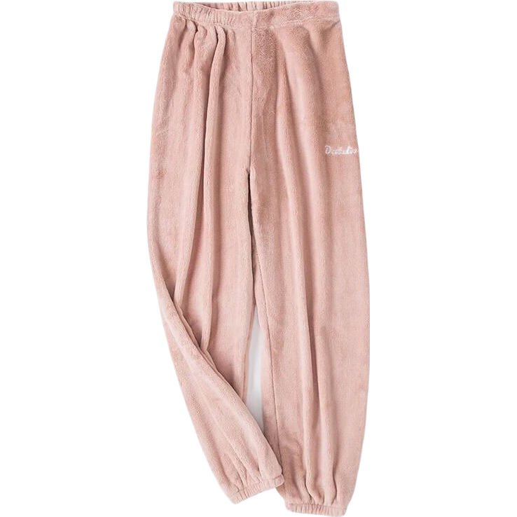珊瑚绒仙女韩版保暖家居九分裤加厚休闲宽松外穿冬季睡裤女 粉红色 均码(80-150斤)无口袋
