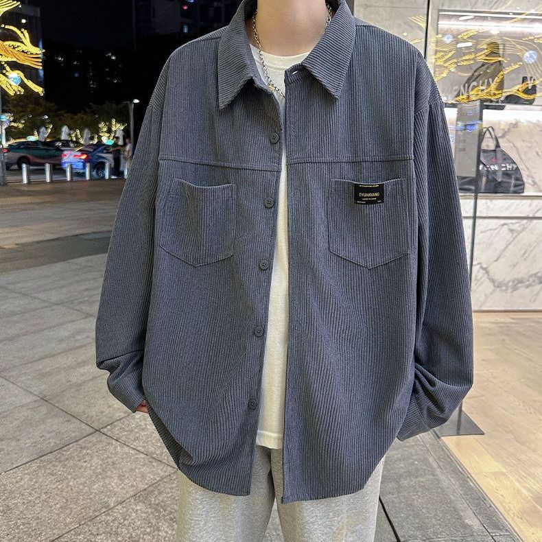 东馨鸟高级灯芯绒衬衫春秋款潮牌ins痞帅长袖潮流衬衣日系复古外套 灰色华夫格卫衣 3XL