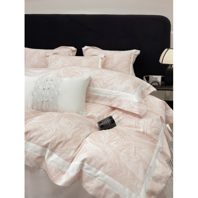 夢潔家紡100支新疆長絨棉四件套純棉全棉2025新款床單被套高端床品床笠款 鉑金時(shí)代-櫻花粉 床單款 1.5m床四件套適合200*230cm被