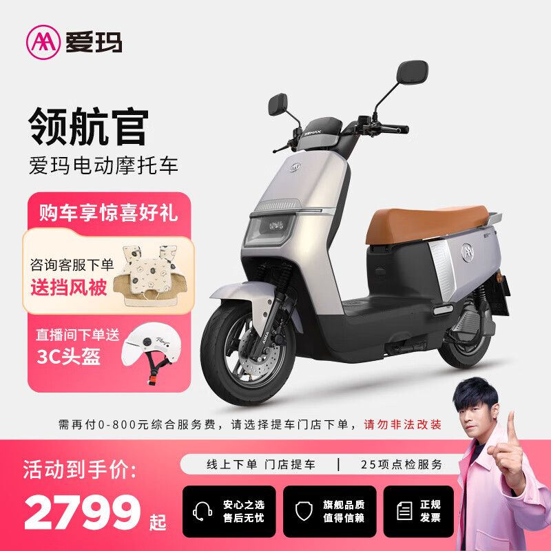 爱玛（AIMA）【门店自提】领航官大功率长续航高速成人智能电动摩托车踏板车外卖车 到店选色提车
