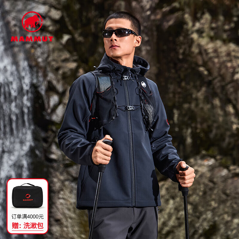 猛犸象（MAMMUT）【抓绒款】Clion 红标男女款户外防风保暖休闲夹克外套刺绣标软壳 黑色【红标】 S