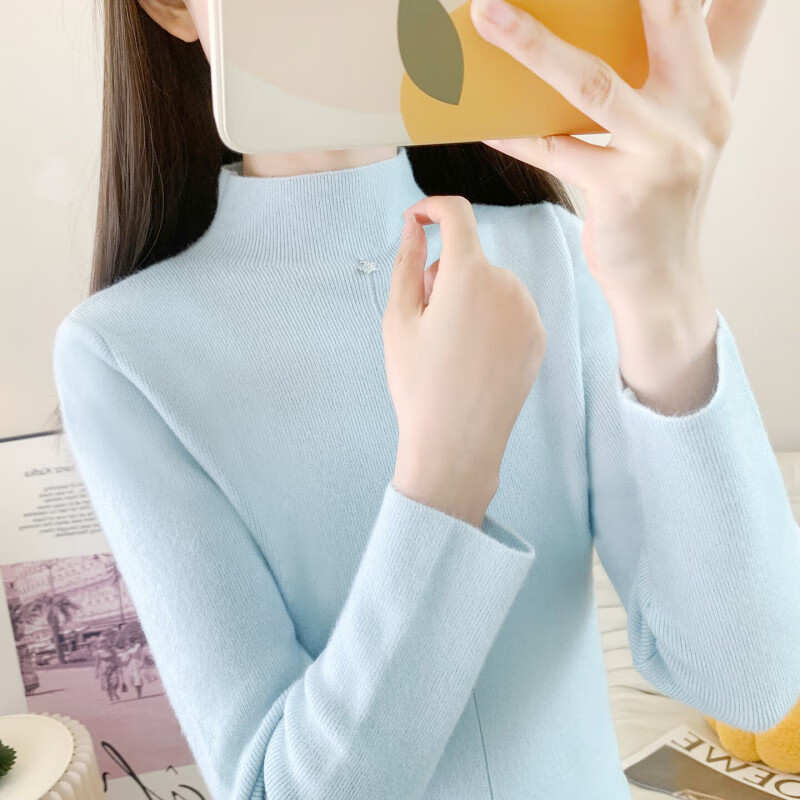 香影纯半高领毛衣打底衫2025新款女秋冬氛围感穿搭上衣温柔风百搭针织衫 蓝色 S (建议95-105斤)