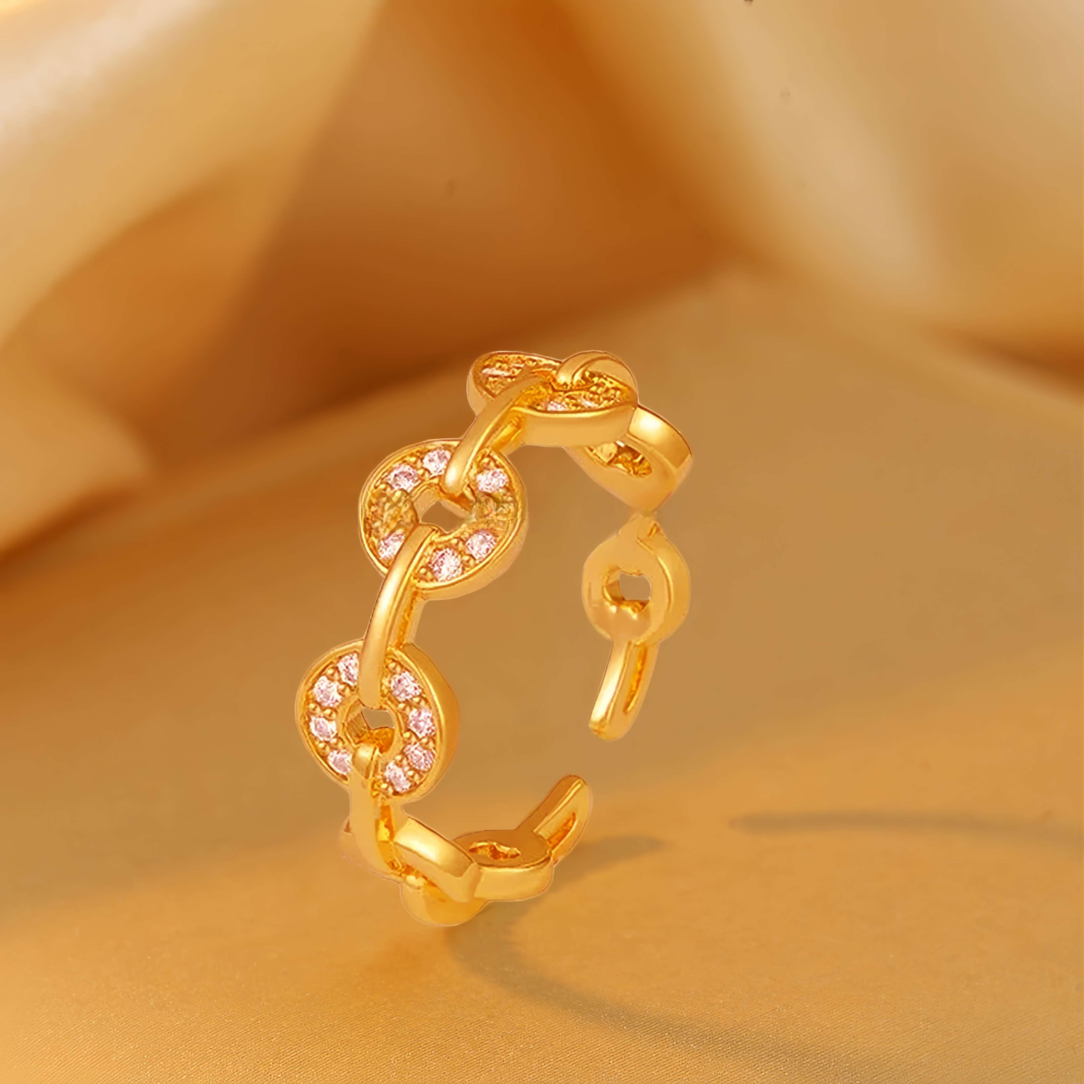 钱多多招财戒指新中式满钻女轻奢感金电镀铜环 钱币开口戒指/真金电镀