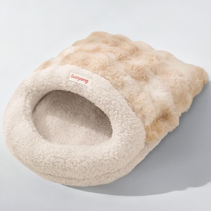 封闭式睡袋猫窝冬天保暖安全感猫咪半钻洞睡垫四季通用小猫睡觉用 扎染咖封闭设计冬季保暖 M：45*33cm建议7斤内猫咪