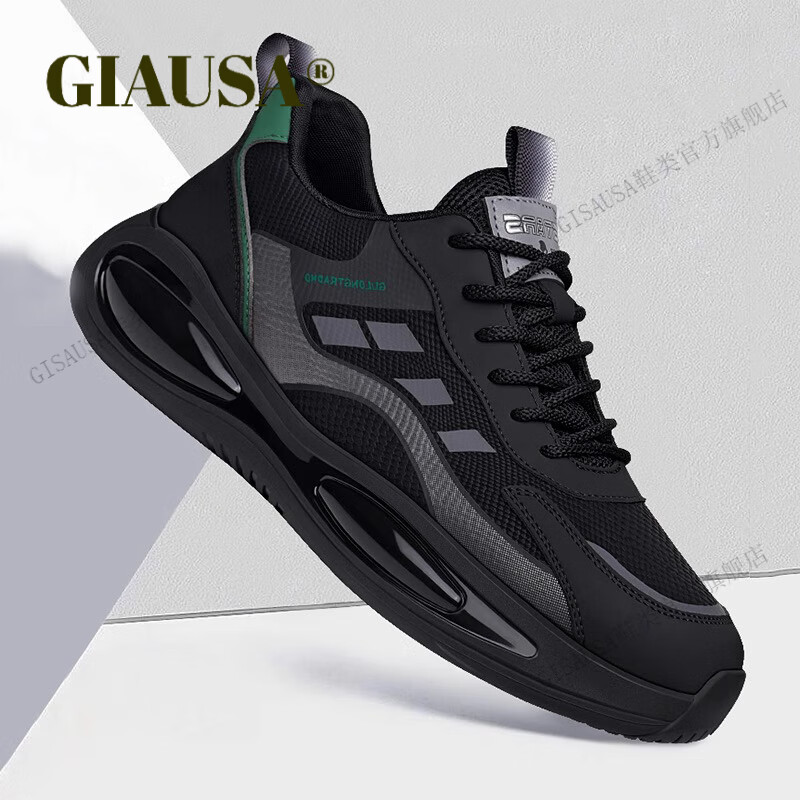 GIAUSA轻奢男鞋2025秋冬季轻便新款牛皮休闲鞋男士皮面软底运动鞋子男 黑色【轻奢皮面】-高端男鞋 41