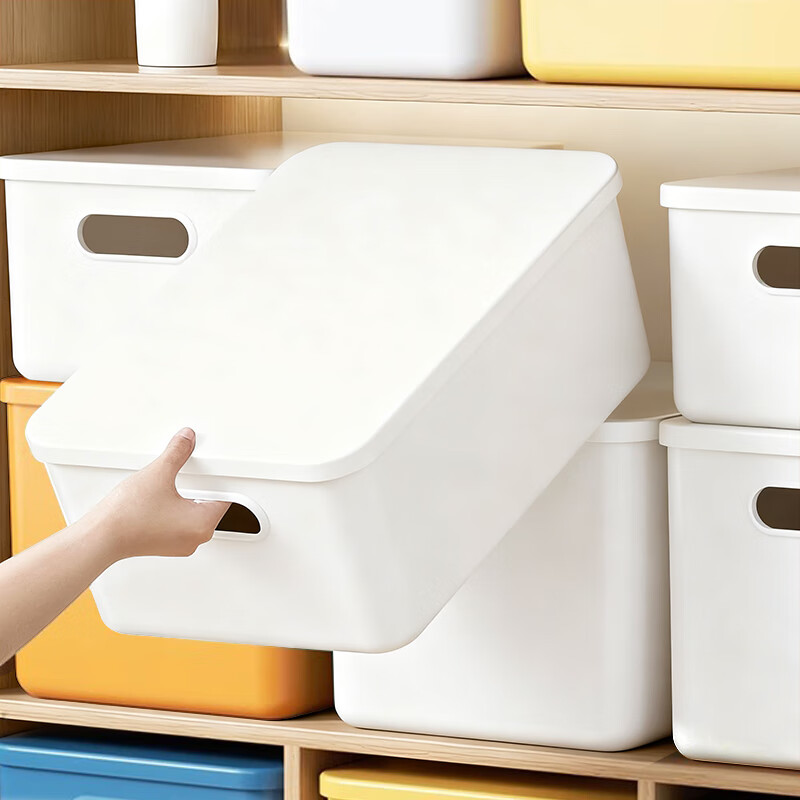 访客（FK）杂物收纳盒家用零食玩具桌面储物盒玩具零食整理筐整理箱收纳箱 白色大号加高收纳盒2只装【带盖】