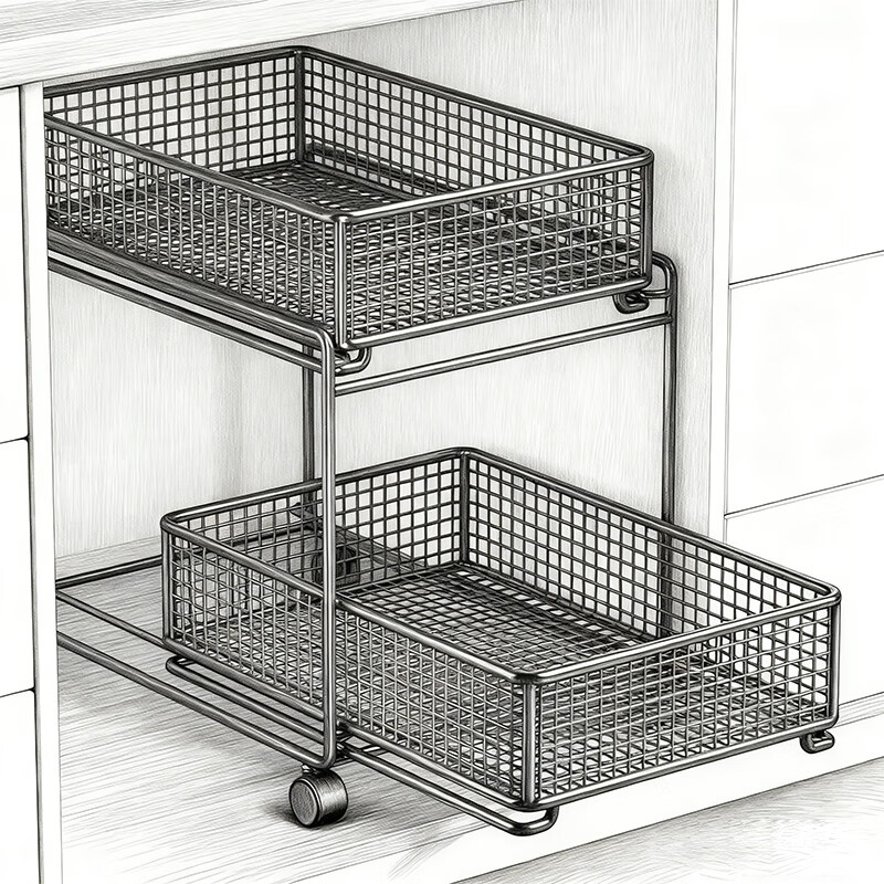 尔思家厨房调料置物架落地多层收纳架多功能储物架下水槽橱柜碗架沥水架 黑色大号-带轮