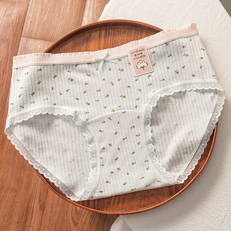 雅鹿女士纯棉内裤透气舒适弹力包臀少女内裤10A抗菌加长裆小碎花棉质 黄色+粉色+蓝色+白粉色 4条 M 【建议70-95斤】