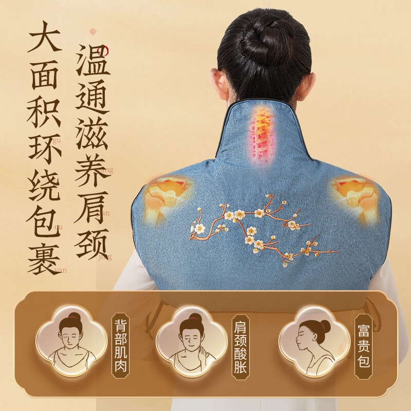 LUCYLEE美国电加热艾绒披肩颈部热敷包保暖护背艾灸艾草理疗仪 【腰腹热敷】刺绣蓝+智能控温