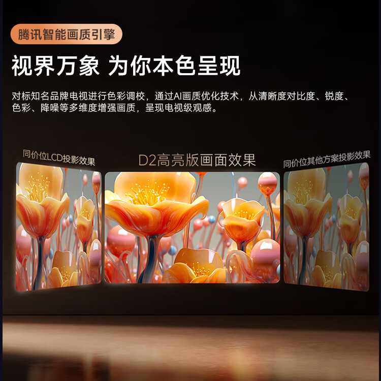 腾讯极光投影D2高亮版云台家用投影仪客厅卧室酒店民宿高清投影机(全1080P高清,702CVIA)