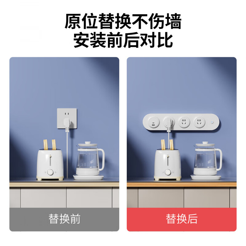 国际电工（FDD）壁挂式扩展插排家用厨房餐边柜USB快充轨道插座墙壁原位替换插座 灰色壁挂式排插四位五孔【一键控制】